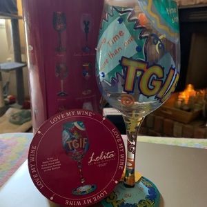 Lolita collectible wine glass TGIF. With case and recipe on bottom of glass